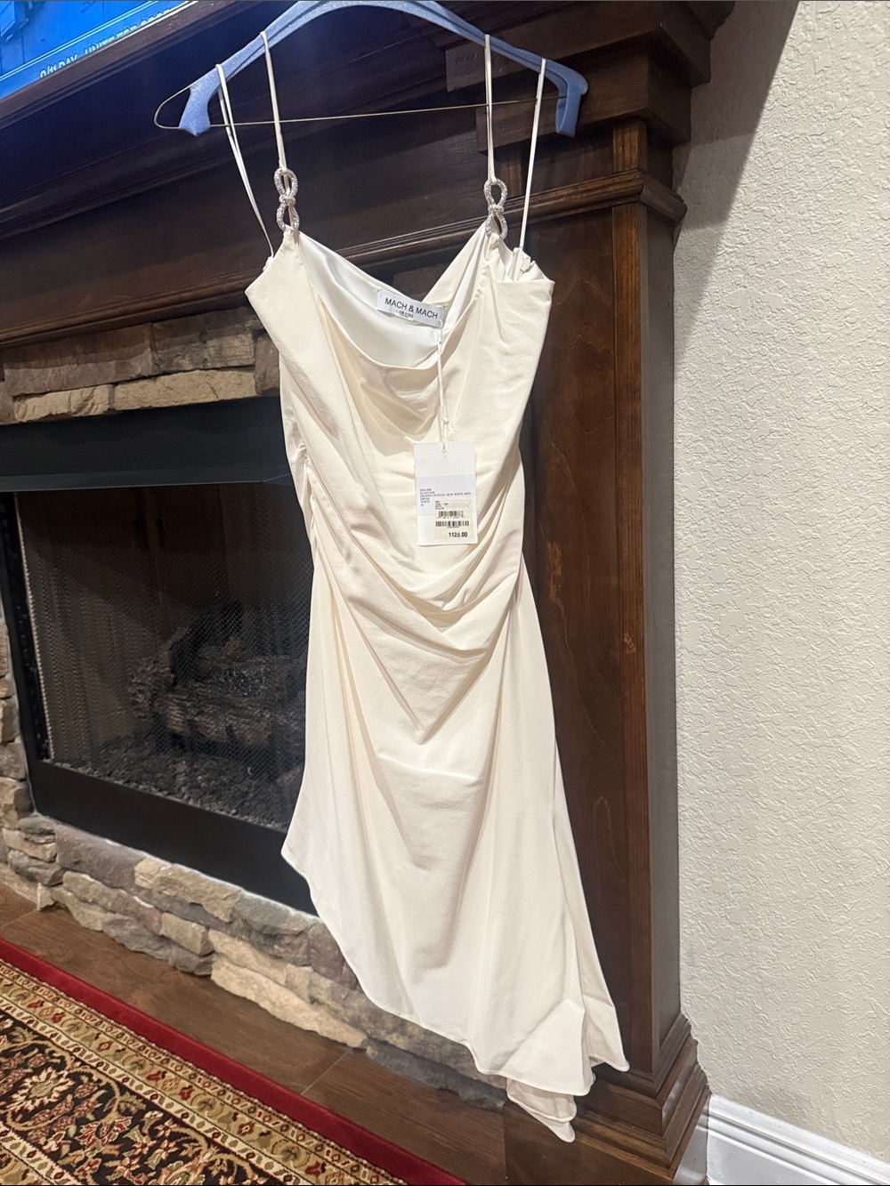 MACH & MACH Cream Asymmetrical Draped Slip Dress